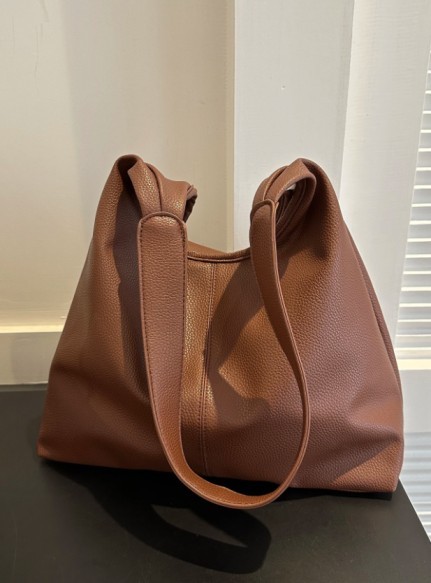 New Versatile Solid Color PU Leather Crossbody Bag, Casual Simple Baguette Bag